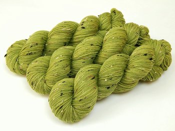Hand Dyed Yarn, Tweed Fingering Weight Superwash Merino Wool Nylon - Lettuce Tonal - Indie Dyer Knitting Yarn, Yellow Green Flecks Sock Yarn