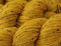 New Base Yarn! Hand Dyed Yarn, DK Weight Tweed Superwash Merino Wool - Honey Mustard - Indie Dyer Yarn, Gold Yellow Knitting Yarn with Tweedy Flecks