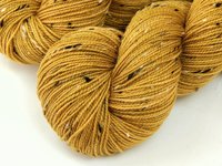 Hand Dyed Yarn, Tweed Fingering Sock Weight Superwash Merino Wool Nylon - Honey Mustard - Yellow Indie Dyer Knitting Yarn, Gold Tweedy Yarn