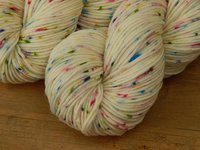 Hand Dyed Yarn, DK Weight Superwash Merino Wool - Potluck Confetti on Cream - Off White Rainbow Speckled Indie Dyed Knitting Yarn