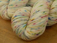 Hand Dyed Sock Yarn, Fingering Weight 4 Ply Superwash Merino Wool - Potluck Confetti - Rainbow Speckled Knitting Yarn, Cream Hand Dyed Yarn