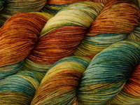 Hand Dyed Yarn, Fingering Sock Weight 4 Ply Superwash Merino Wool - Potluck Blue Green & Rust - Indie Dyer OOAK Knitting Yarn 