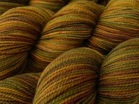 Hand Dyed Yarn, Sock Fingering Weight Superwash Merino Wool - Antique Brass - Indie Dyer Knitting Yarn, Gold Brown Olive Sock Yarn