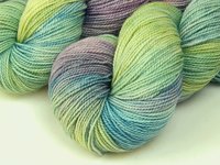 Hand Dyed Yarn, Sock Fingering Weight Superwash Merino Wool - Potluck Pastels - Springtime Knitting Yarn, Green Blue Lavender, Colorful Indie Dyer Sock Yarn