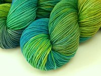 Hand Dyed Yarn, DK Weight Superwash Merino Wool - Potluck Blues & Greens - Colorful Tropical Shades, Indie Dyer Knitting Yarn