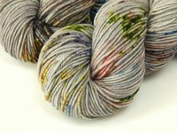 Hand Dyed Yarn, DK Weight Superwash Merino Wool - Potluck Graffiti - Grey with Speckles Indie Dyed Yarn, Gray Rainbow Speckled Knitting Yarn