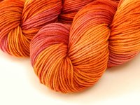 Hand Dyed Yarn, DK Weight Superwash Merino Wool - Potluck Orange & Raspberry - Bright Sunset Shades, Speckled Indie Knitting Yarn 
