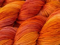 Hand Dyed Yarn, DK Weight Superwash Merino Wool - Potluck Orange & Raspberry - Bright Sunset Shades, Speckled Indie Knitting Yarn 