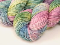 Hand Dyed Yarn, DK Weight Superwash Merino Wool - Potluck Pastels - Blue Green Pink Purple, Soft Spring Shades, Indie Dyed Knitting Yarn