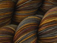 Hand Dyed Yarn, Sport Weight Superwash Merino Wool - Agate - Indie Dyed Grey Gray Brown Gold Knitting Yarn, Earthy Colors Heavier Sock Yarn 