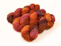 Hand Dyed Yarn, Worsted Weight Superwash Merino Wool - Potluck Autumn Shades - Orange Brown Magenta, Indie Dyer Knitting Crochet Yarn
