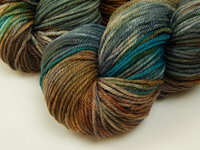 Worsted Weight Hand Dyed Yarn, 100% Superwash Merino Wool - Potluck Blues & Browns - Indie Dyer OOAK Crochet Knitting Yarn, Earthy Slate Rust Aqua