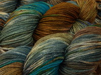 Worsted Weight Hand Dyed Yarn, 100% Superwash Merino Wool - Potluck Blues & Browns - Indie Dyer OOAK Crochet Knitting Yarn, Earthy Slate Rust Aqua