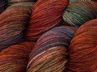 Hand Dyed Yarn, Worsted Weight Superwash Merino Wool - Potluck Rustic Shades - OOAK Indie Dyer Crochet Knitting Yarn, Earthy Rust Cranberry Blue