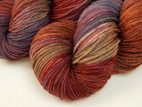 Hand Dyed Yarn, Worsted Weight Superwash Merino Wool - Potluck Rustic Shades - OOAK Indie Dyer Crochet Knitting Yarn, Earthy Rust Cranberry Blue