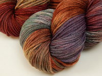 Hand Dyed Yarn, Worsted Weight Superwash Merino Wool - Potluck Rustic Shades - OOAK Indie Dyer Crochet Knitting Yarn, Earthy Rust Cranberry Blue