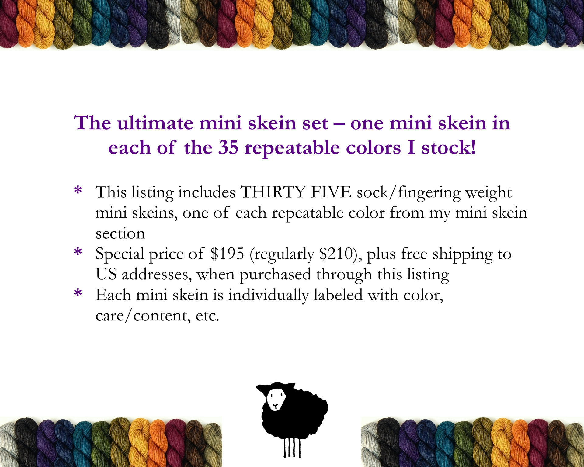 The Ultimate Mini Skein Set - Hand Dyed Yarn, Fingering Weight 4 Ply Superwash Merino Wool, Hand Dyed Sock Yarn, 35 Mini Skeins in 35 Colors