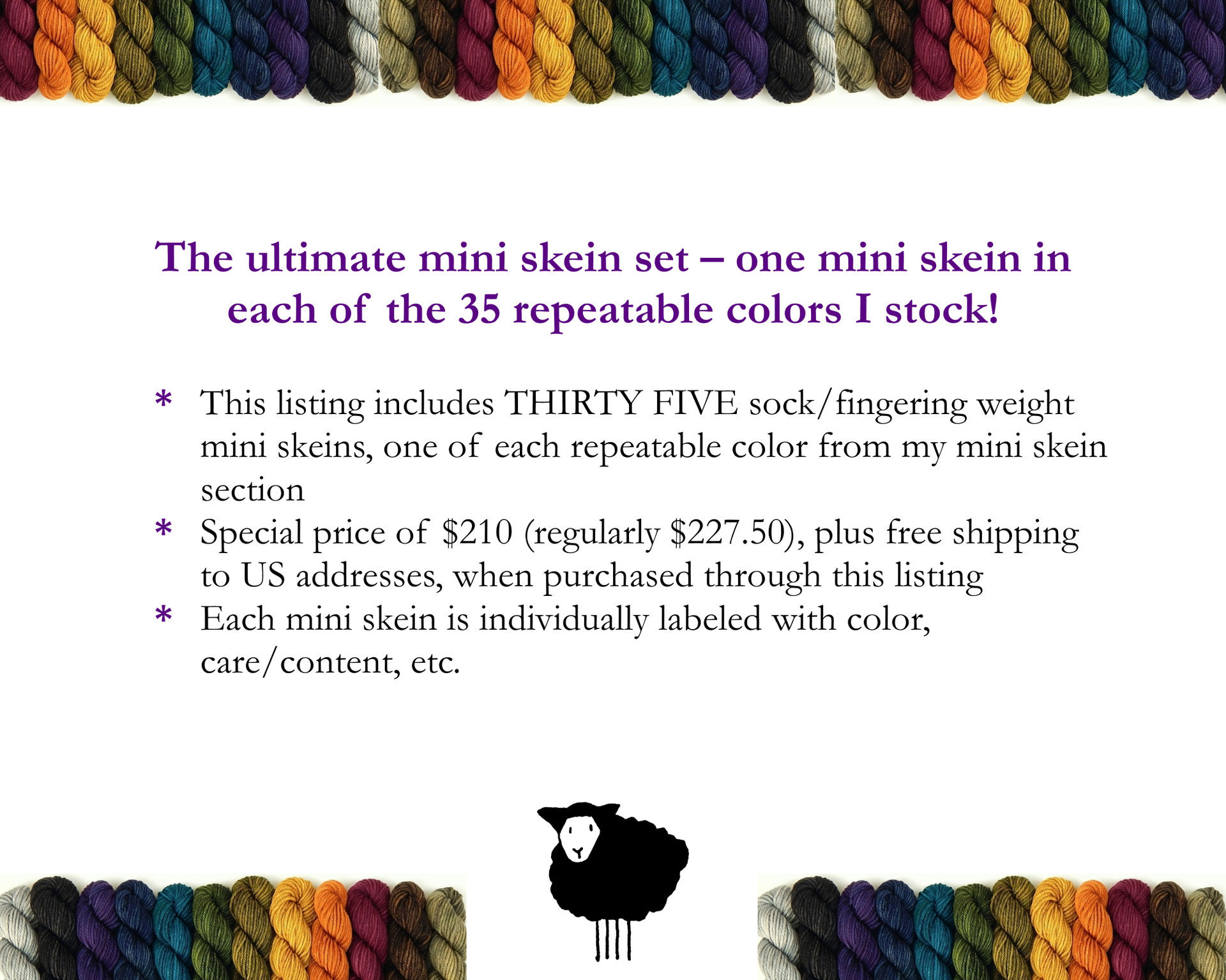 The Ultimate Mini Skein Set - Hand Dyed Yarn, Fingering Weight 4 Ply Superwash Merino Wool, Hand Dyed Sock Yarn, 35 Mini Skeins in 35 Colors