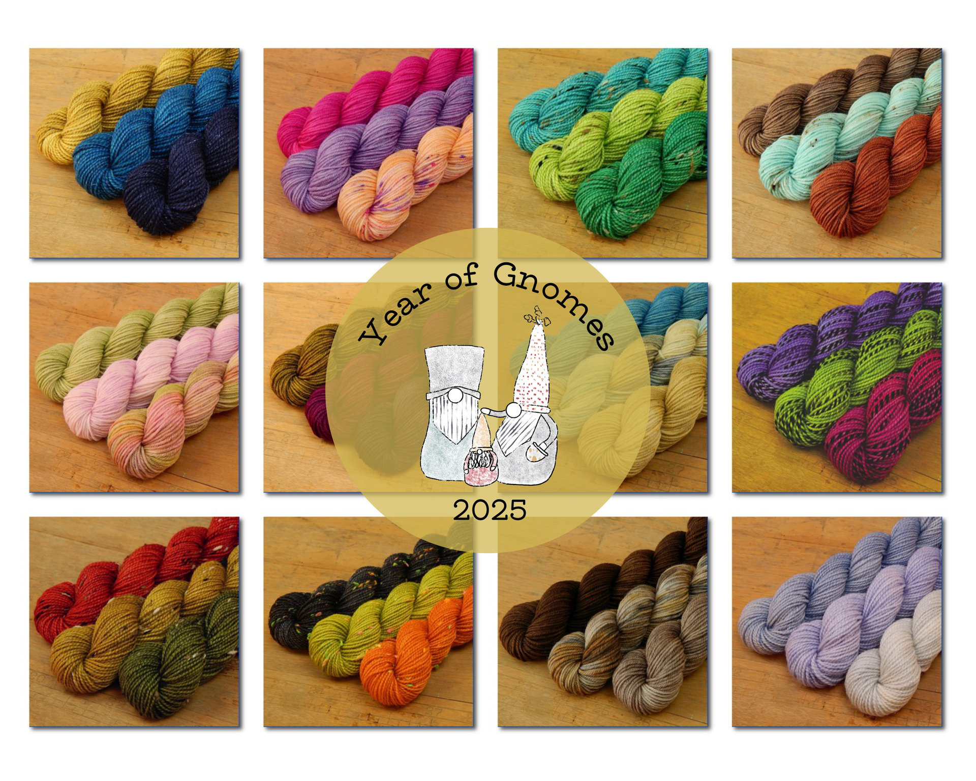 Mini Skein Kits for 2025 Year of Gnomes - Sets of 3 Hand Dyed Yarn Minis, Fingering Sock Weight Superwash Merino Wool