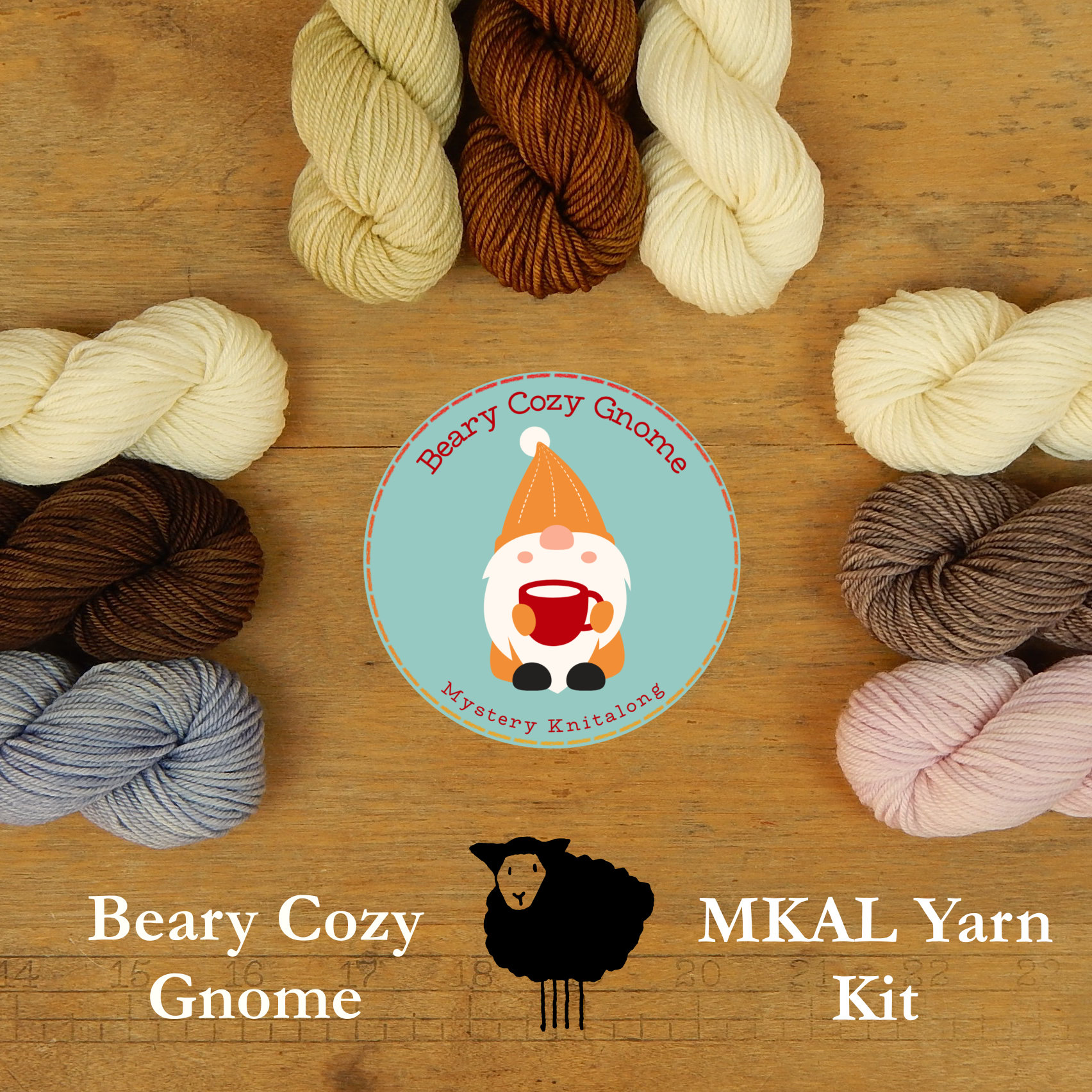 Mini Skein Kit for Gneddy, the Beary Cozy Gnome - Spring 2026 Gnome MKAL - Hand Dyed Yarn, Fingering Sock Weight 4 Ply Superwash Merino Wool, Sock Yarn Set