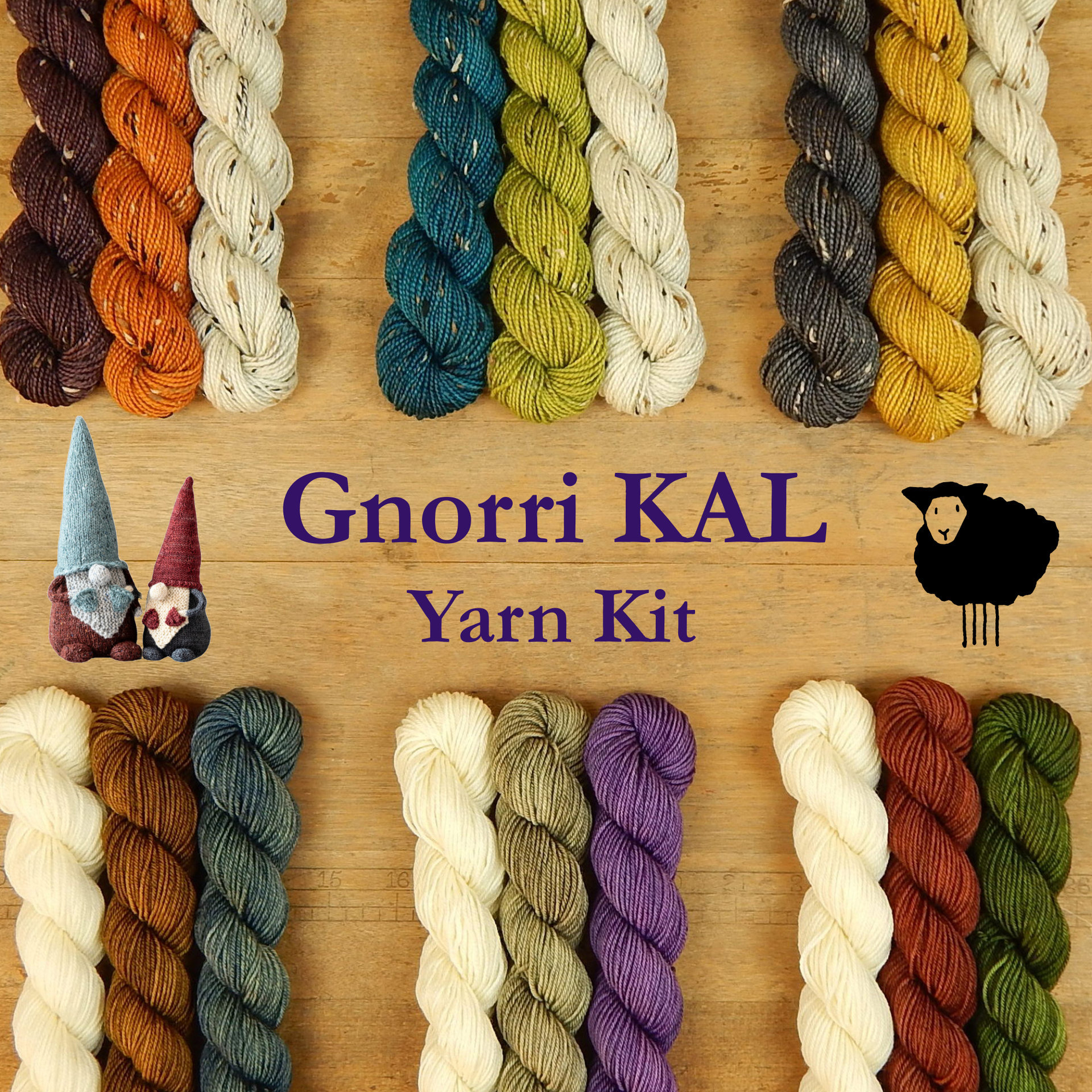 Mini Skein Kit for The Gnorri Knitalong - Hand Dyed Yarn, Fingering Sock Weight Yarn Set, Superwash Merino Wool, Gnome Knitting