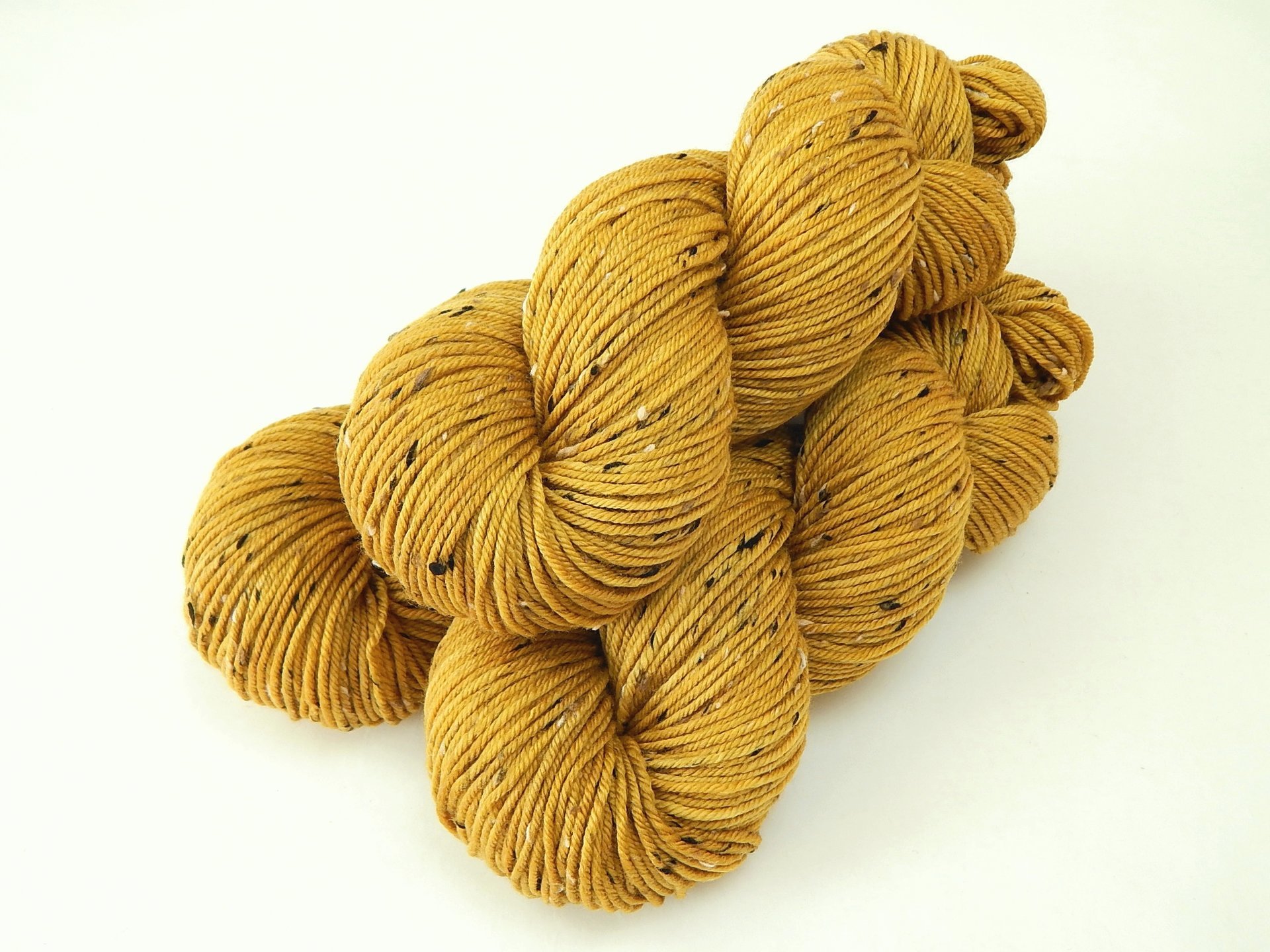 New Base Yarn! Hand Dyed Yarn, DK Weight Tweed Superwash Merino Wool - Honey Mustard - Indie Dyer Yarn, Gold Yellow Knitting Yarn with Tweedy Flecks