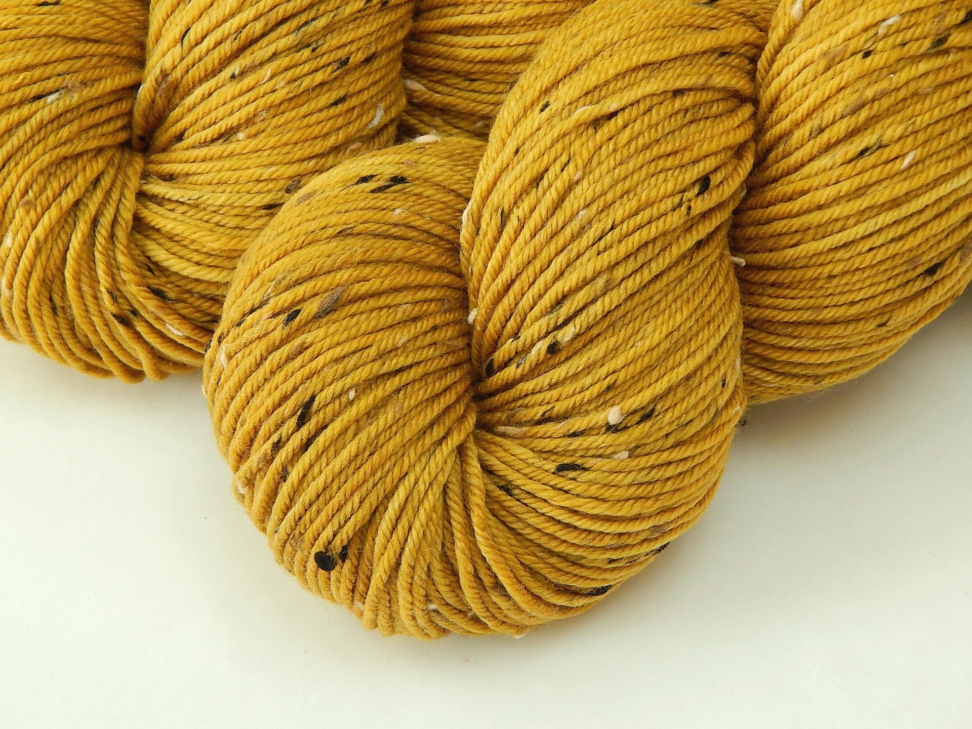 New Base Yarn! Hand Dyed Yarn, DK Weight Tweed Superwash Merino Wool - Honey Mustard - Indie Dyer Yarn, Gold Yellow Knitting Yarn with Tweedy Flecks