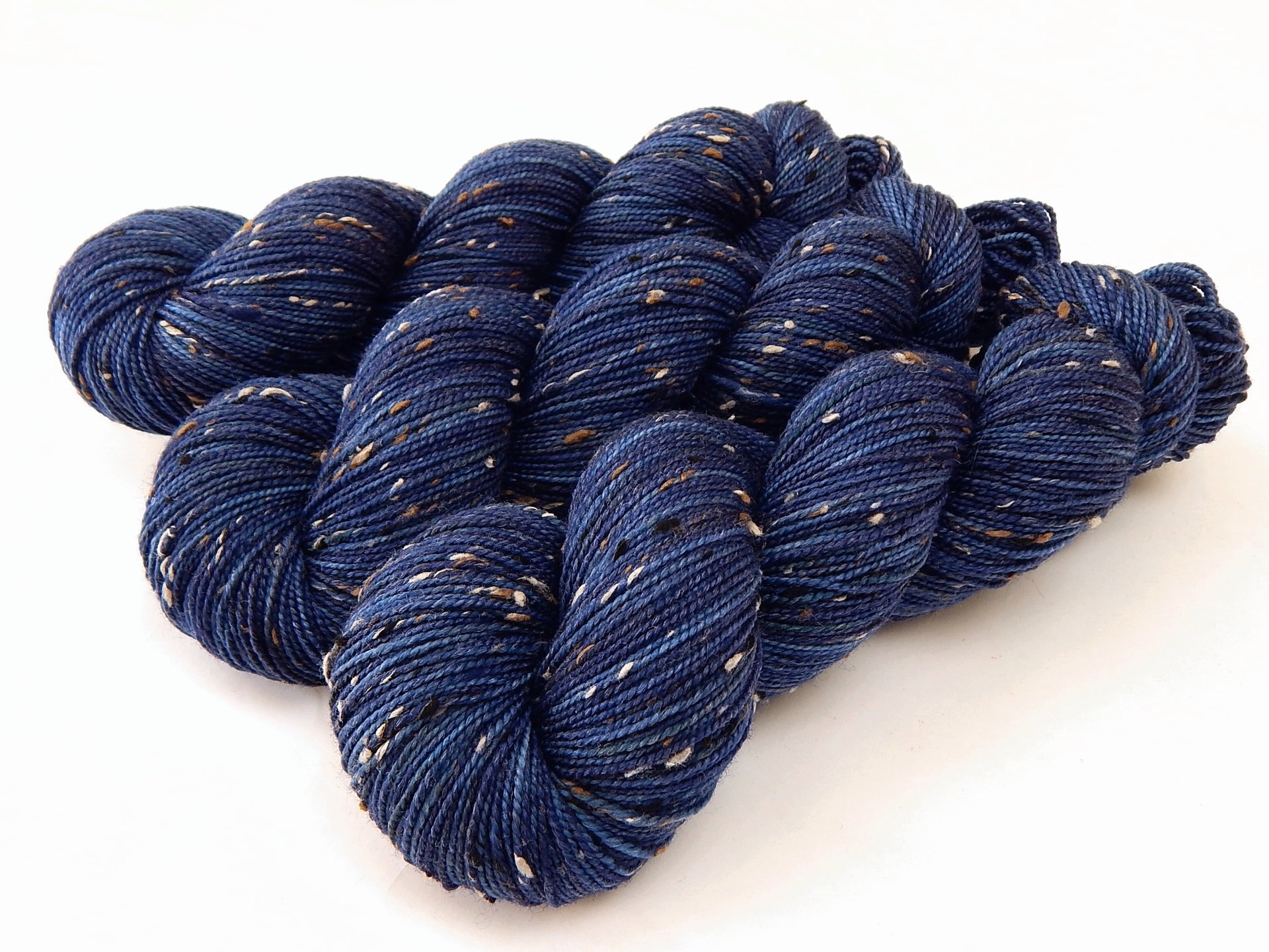 Hand Dyed Yarn, Tweed Fingering Weight Superwash Merino Wool Nylon - Ink Tonal - Indie Dyer Knitting Yarn, Navy Blue Flecks Sock Yarn