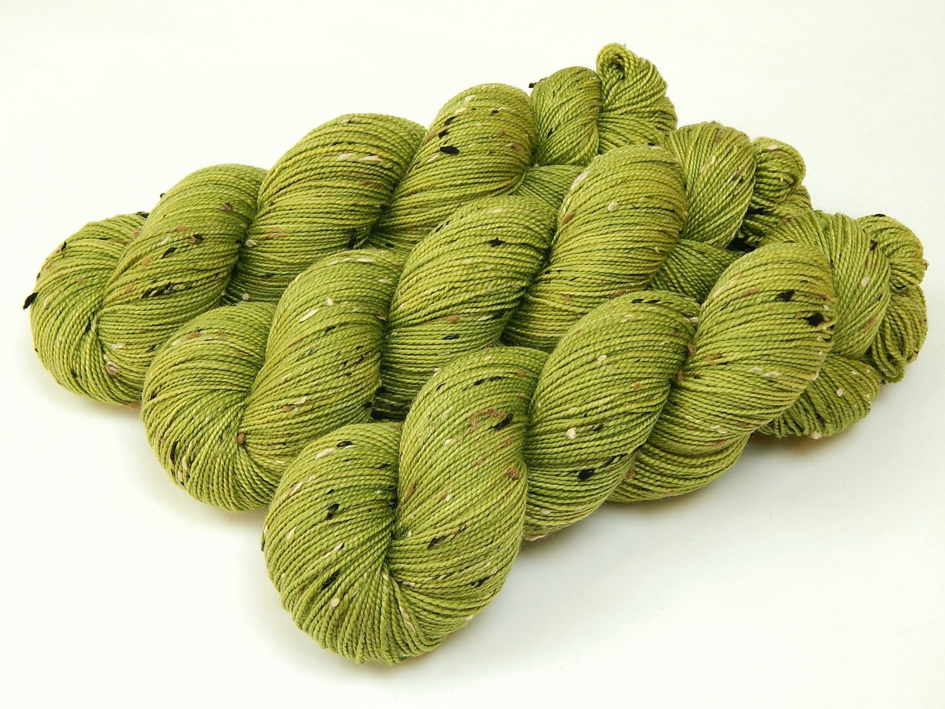 Hand Dyed Yarn, Tweed Fingering Weight Superwash Merino Wool Nylon - Lettuce Tonal - Yellow Green Sock Yarn, Indie Dyer Knitting Yarn