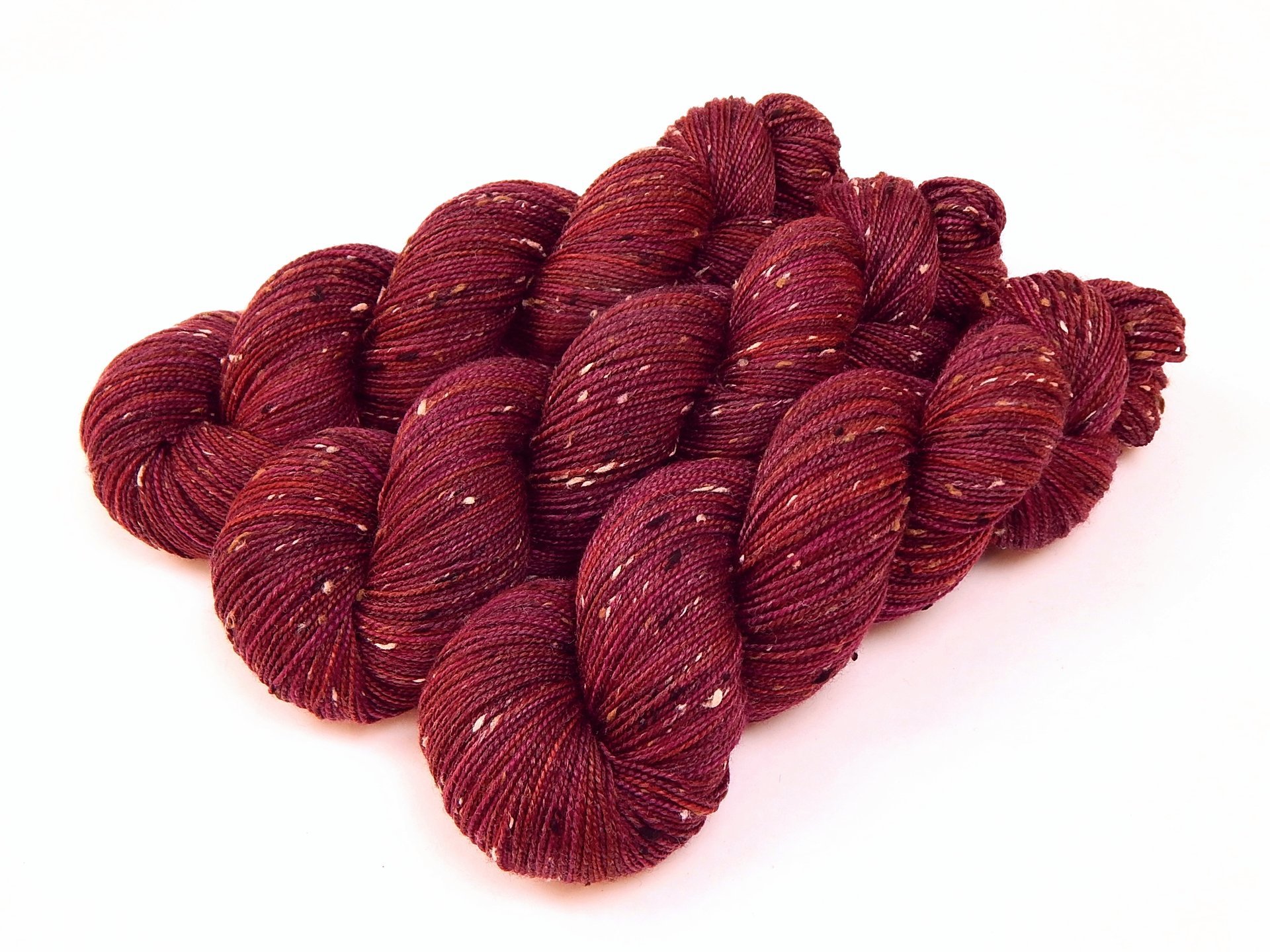 Hand Dyed Yarn, Tweed Fingering Weight Superwash Merino Wool Nylon - Merlot Multi - Indie Dyer Knitting Yarn, Burgundy Red Brown Sock Yarn