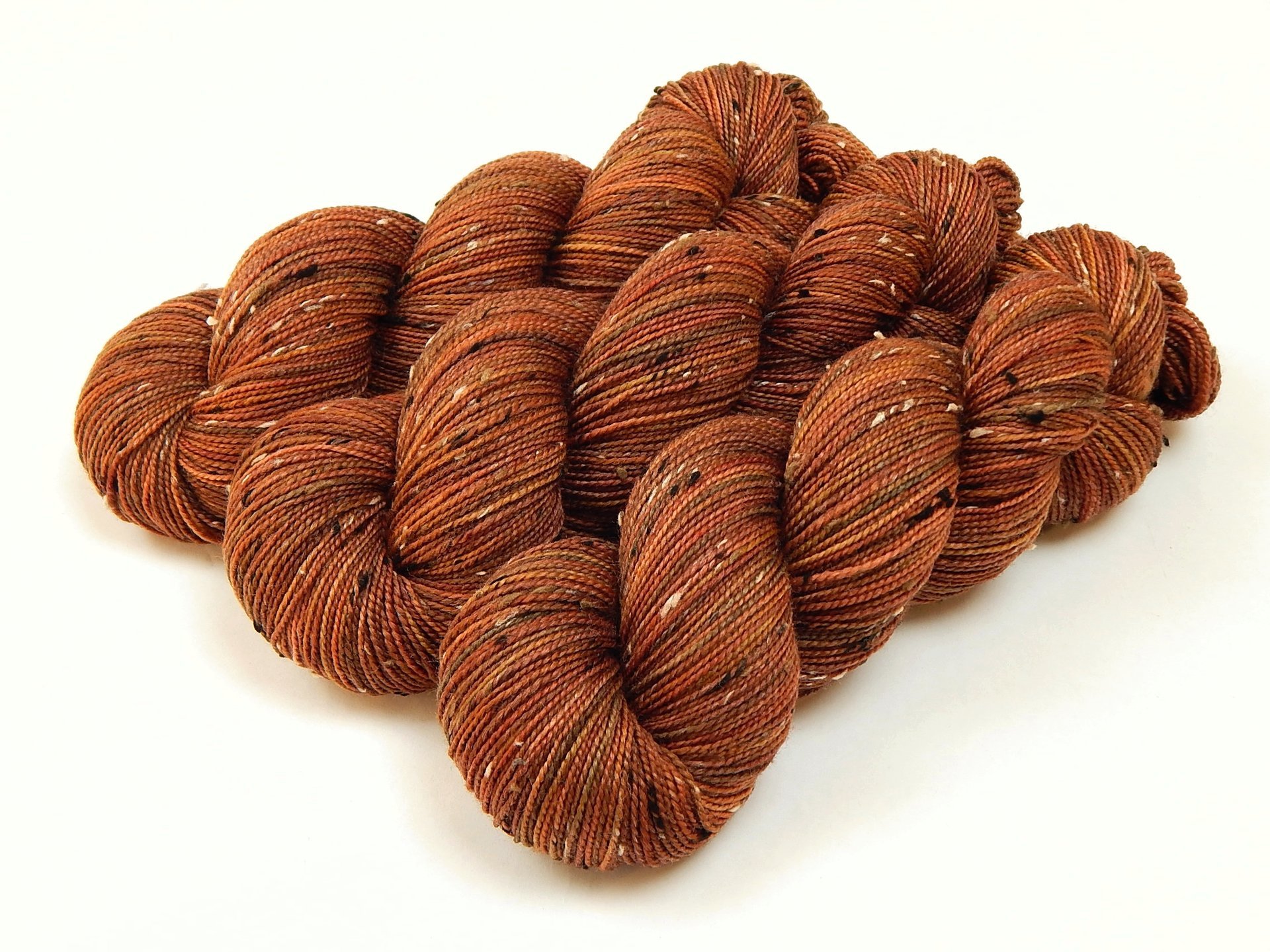 Hand Dyed Yarn, Tweed Fingering Weight Superwash Merino Wool Nylon - Spice - Indie Dyer Knitting Yarn, Rust Orange Autumn Sock Yarn