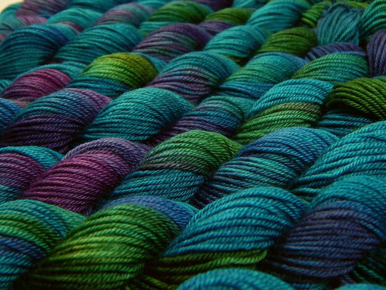 Mini Skeins Hand Dyed Yarn, Sock Weight Superwash Merino Wool - Aegean Multi - Indie Fingering Knitting Yarn, Vibrant Blue Green Turquoise