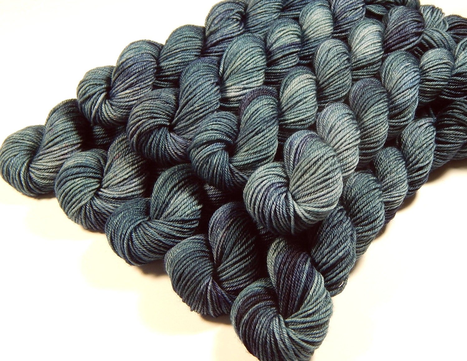 Fingering Weight Mini Skeins, Hand Dyed Yarn, Sock Weight 4 Ply Superwash Merino Wool Yarn - Denim - Blue Tonal Knitting Yarn, DIY Crafts