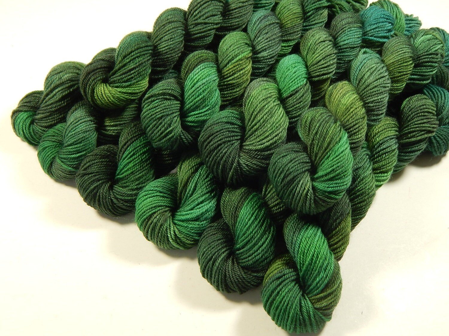 Mini Skeins Hand Dyed Yarn, Sock Weight 4 Ply Superwash Merino Wool - Forest Multi - Indie Dyed Sock Yarn, Green Fingering Knitting Yarn