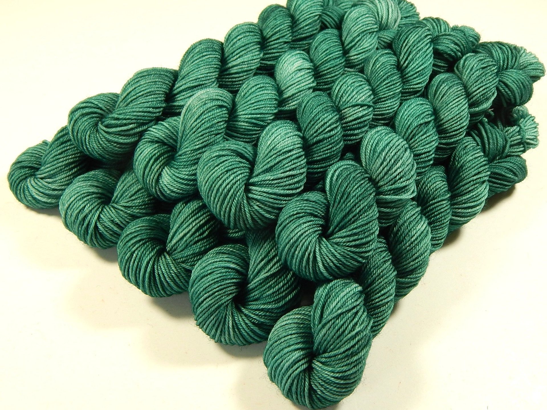 Sock Yarn Mini Skeins, Hand Dyed Yarn, Fingering Weight 4 Ply Superwash Merino Wool - Bluegrass - Mini Skein Knitting Yarn, Teal Green Tonal