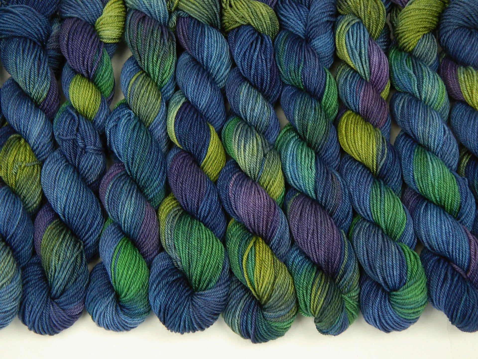 Sock Yarn Fingering Weight Mini Skeins, Hand Dyed Yarn, Sock Weight 4 Ply Superwash Merino Wool - Ink Multi - Indie Dyed Blue Green Purple