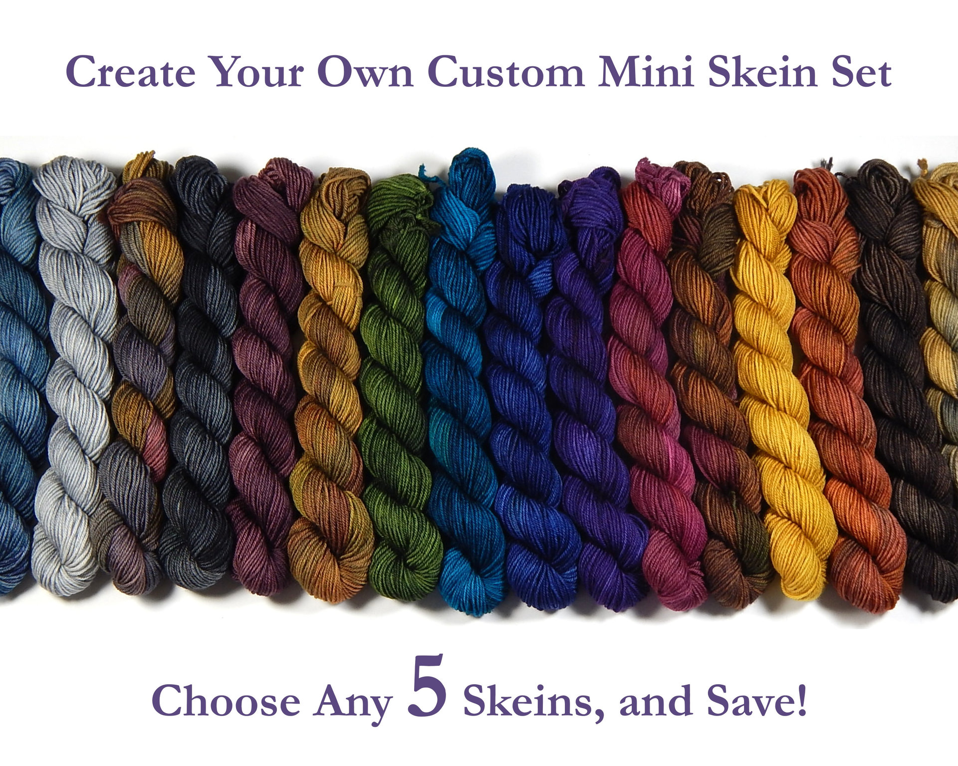 Create Your Own Mini Skein Set - Hand Dyed Sock Yarn, Fingering Weight 4 Ply Superwash Merino Wool, Hand Dyed Yarn, Choose From 35 Colors