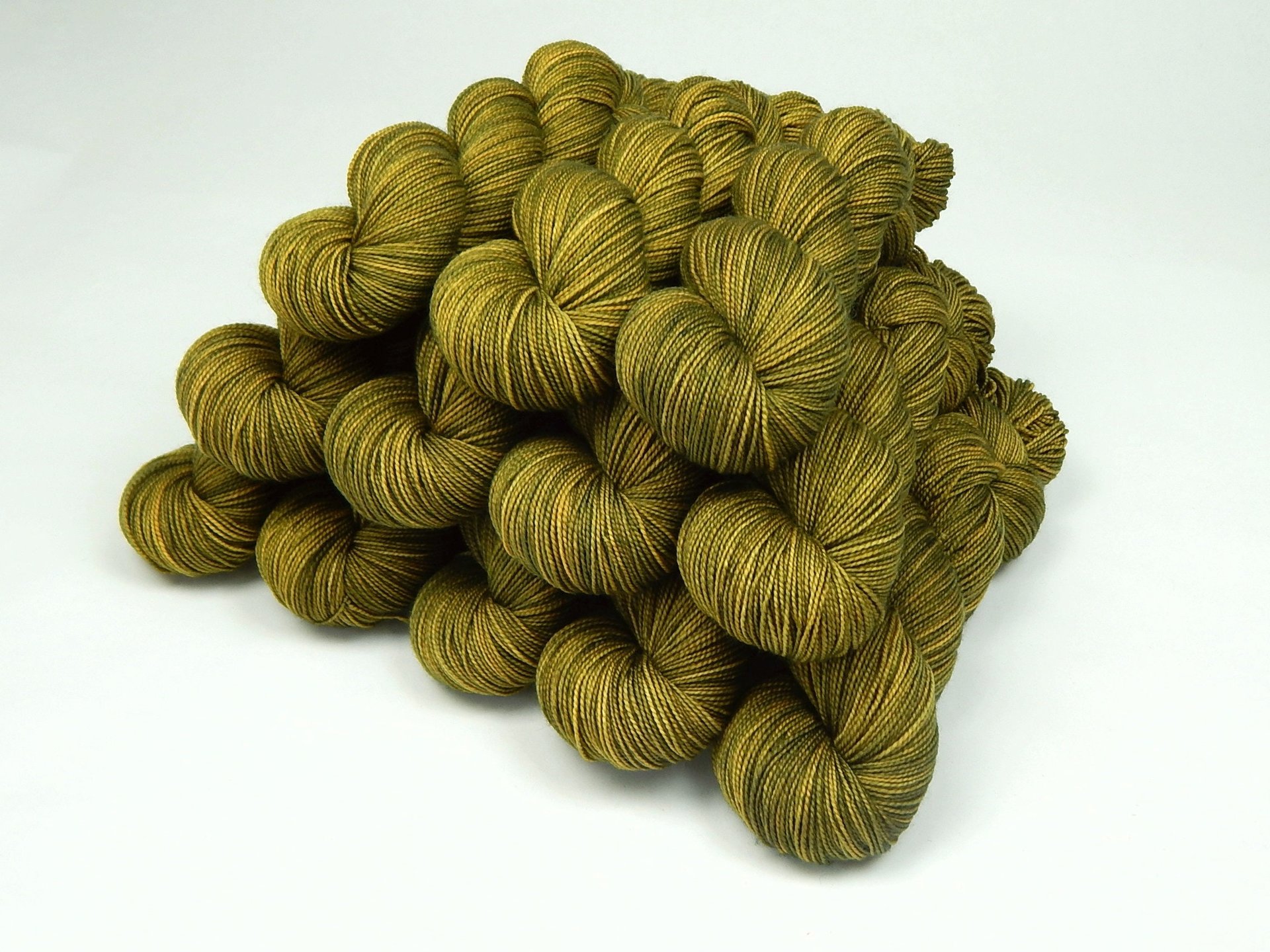 Fingering Weight Hand Dyed Yarn, 100% Superwash Merino Wool Sock Yarn - Olive Oil Tonal - Soft Washable Knitting Yarns, Gift for Knitter