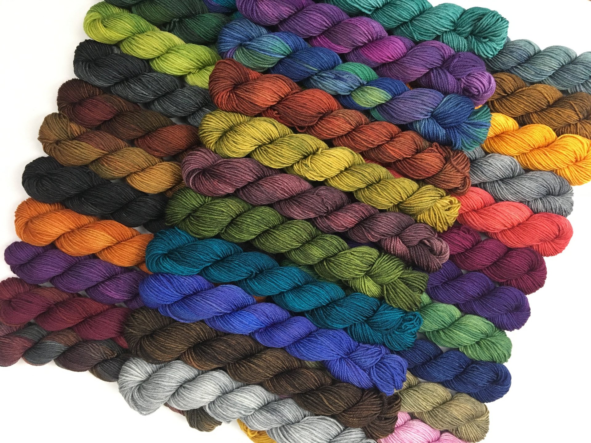 The Ultimate Mini Skein Set - Hand Dyed Yarn, Fingering Weight 4 Ply Superwash Merino Wool, Hand Dyed Sock Yarn, 35 Mini Skeins in 35 Colors