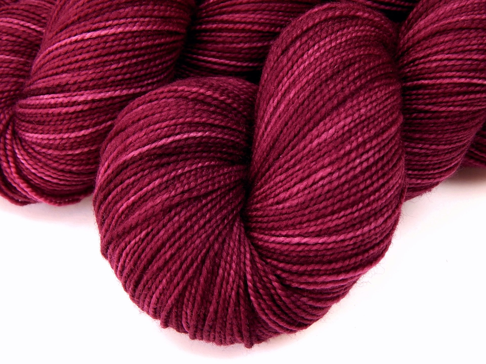 Hand Dyed Yarn, Sock Fingering Superwash Merino Wool - Plumberry - Tonal Knitting Yarn, Indie Dyer Red Berry Semisolid Hand Dyed Sock Yarn