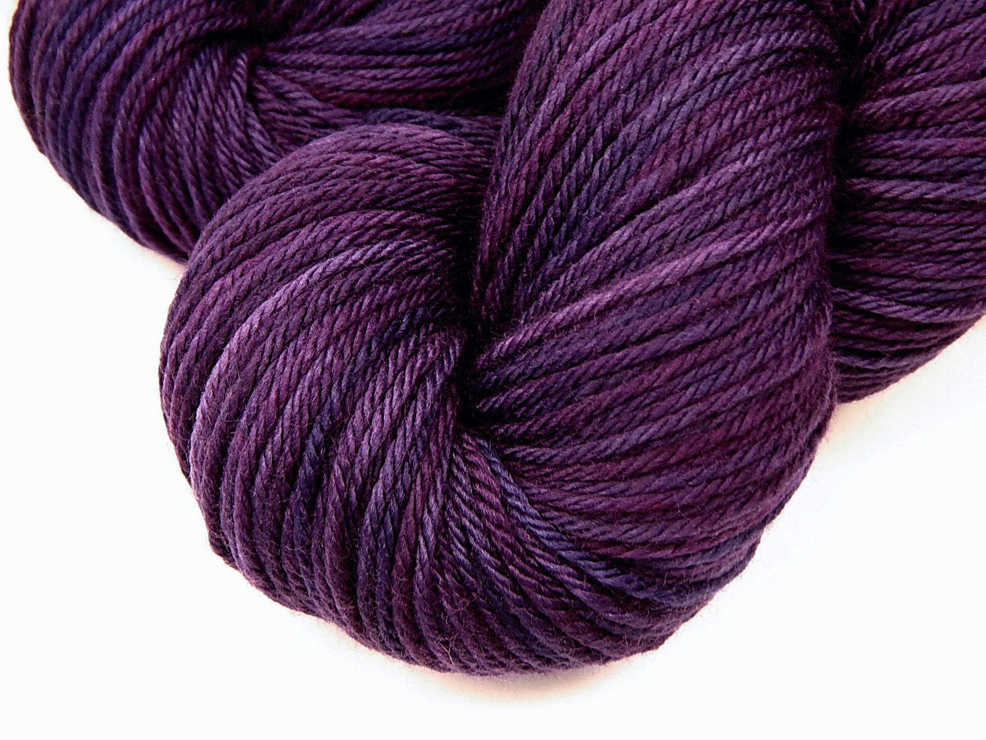Hand Dyed Yarn, Worsted Weight Superwash 100% Merino Wool - Blackberry Tonal - Indie Dyed Deep Purple Knitting Yarn Skein, DIY Craft Supply