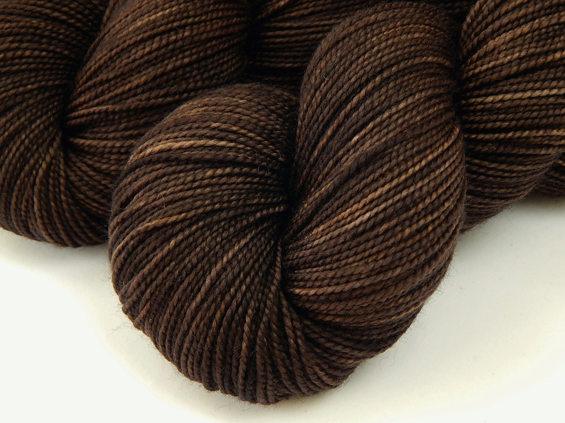 Hand Dyed Yarn, Sock Fingering Weight Superwash Merino Wool - Bark Tonal - Indie Dyer Sock Yarn, Chocolate Dark Brown Knitting Yarn