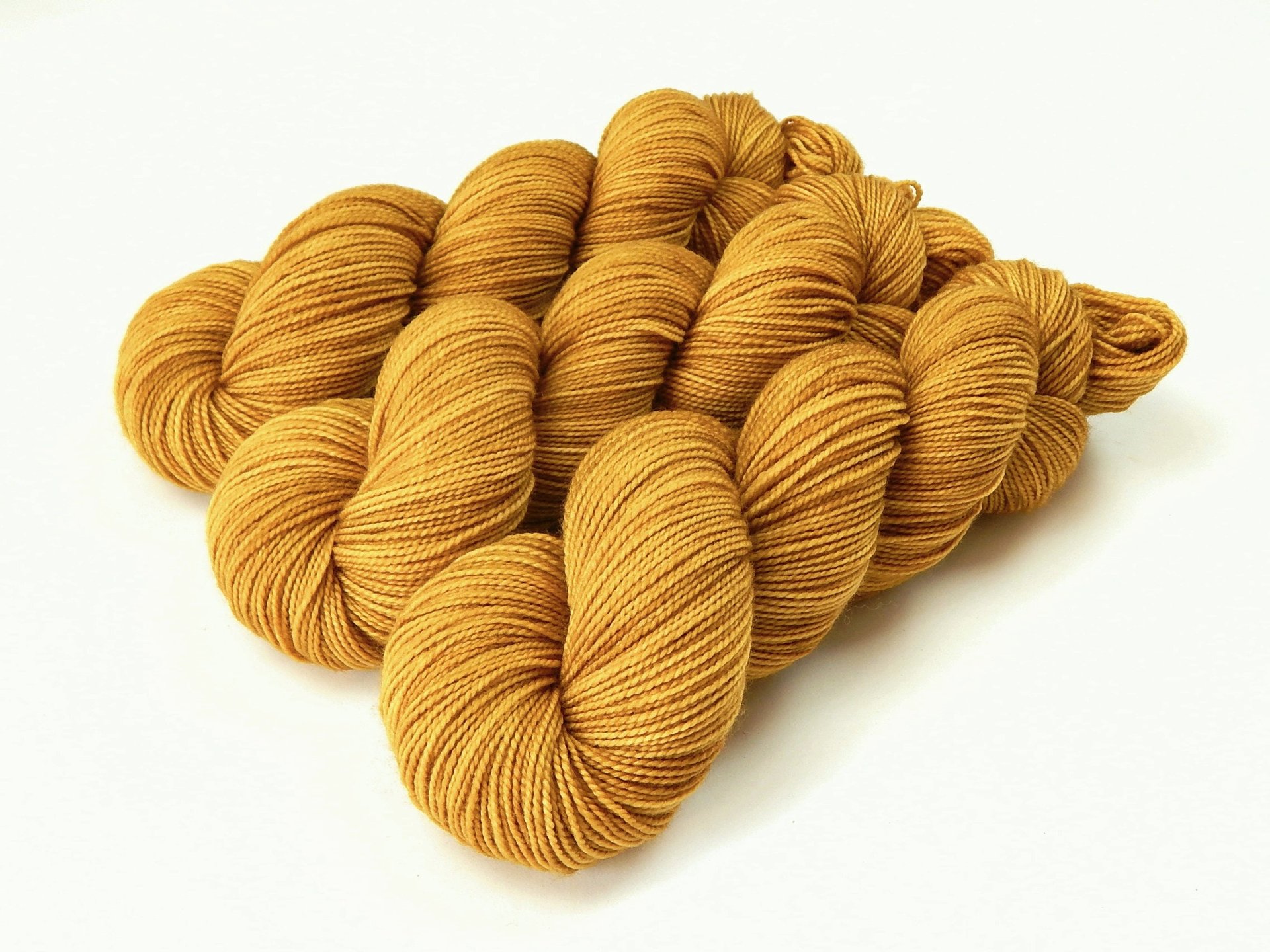 Hand Dyed Yarn, Sock Fingering Weight Superwash Merino Wool - Honey Mustard - Indie Dyer Knitting Yarn, Tonal Gold Yellow Handdyed Sock Yarn
