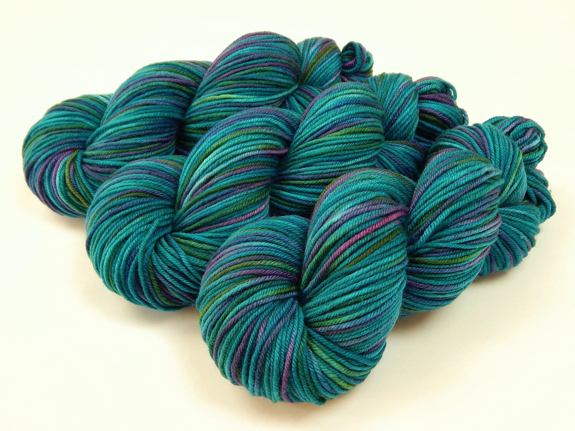 Hand Dyed Yarn, DK Weight Superwash Merino Wool - Aegean Multi - Indie Dyed Yarn, Blue Green Turquoise Knitting Yarn, Multicolor DK Yarn