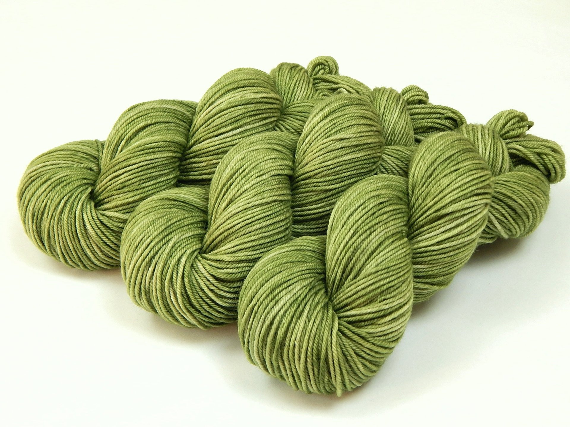 Hand Dyed DK Weight Yarn, 100% Superwash Merino Wool - Green Tea - Indie Dyer Light Olive Yarn, Tonal Sage Green Knitting Yarn