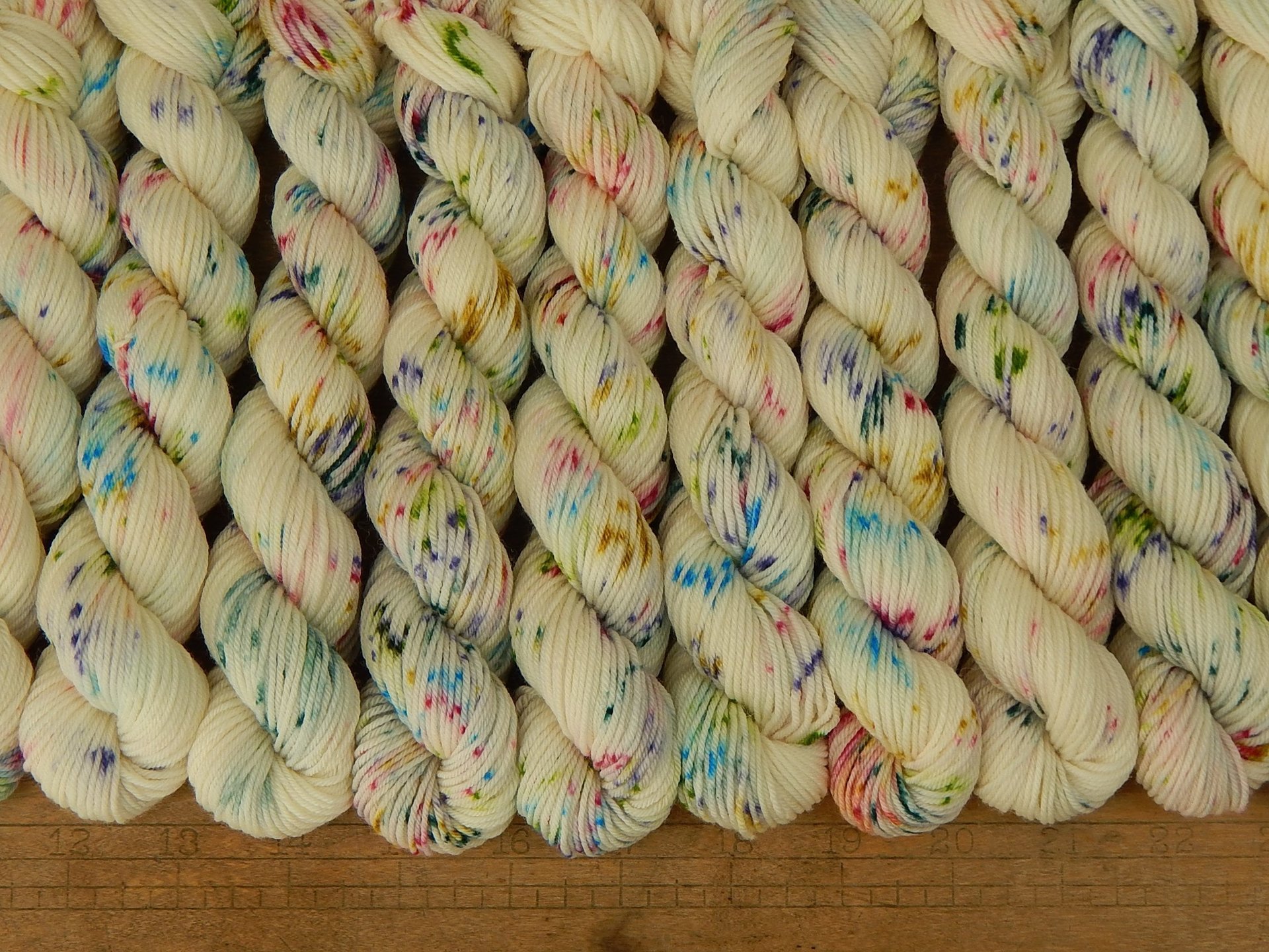 Hand Dyed Yarn 20g Mini Skeins, Sock Fingering Weight, 4 Ply Superwash Merino Wool - Potluck Confetti - Cream White Rainbow Specked Yarn