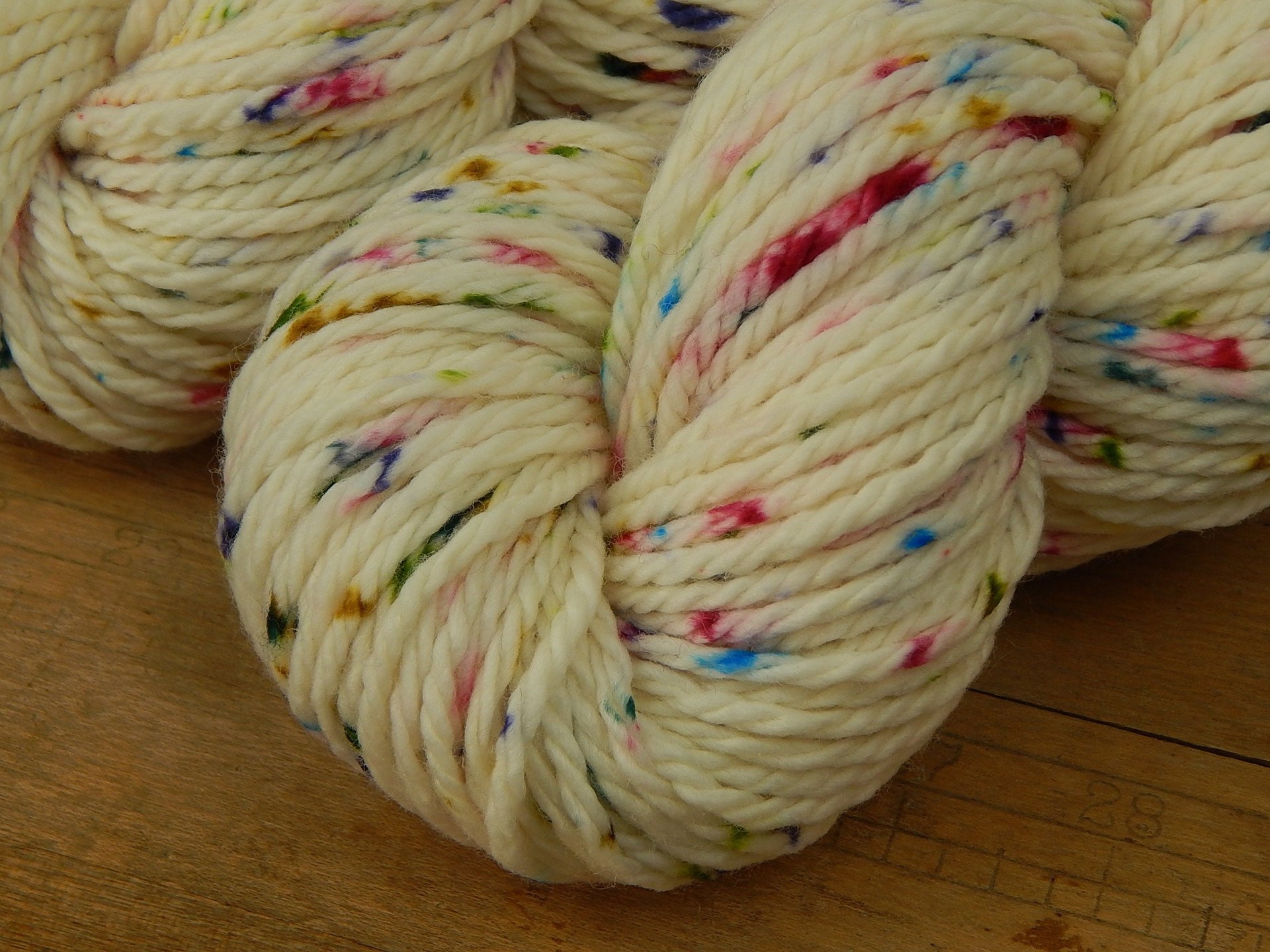 Hand Dyed Yarn, Bulky Weight Superwash Merino Wool - Potluck Confetti - Indie Dyer Speckled Rainbow Off White Cream Chunky Knitting Yarn