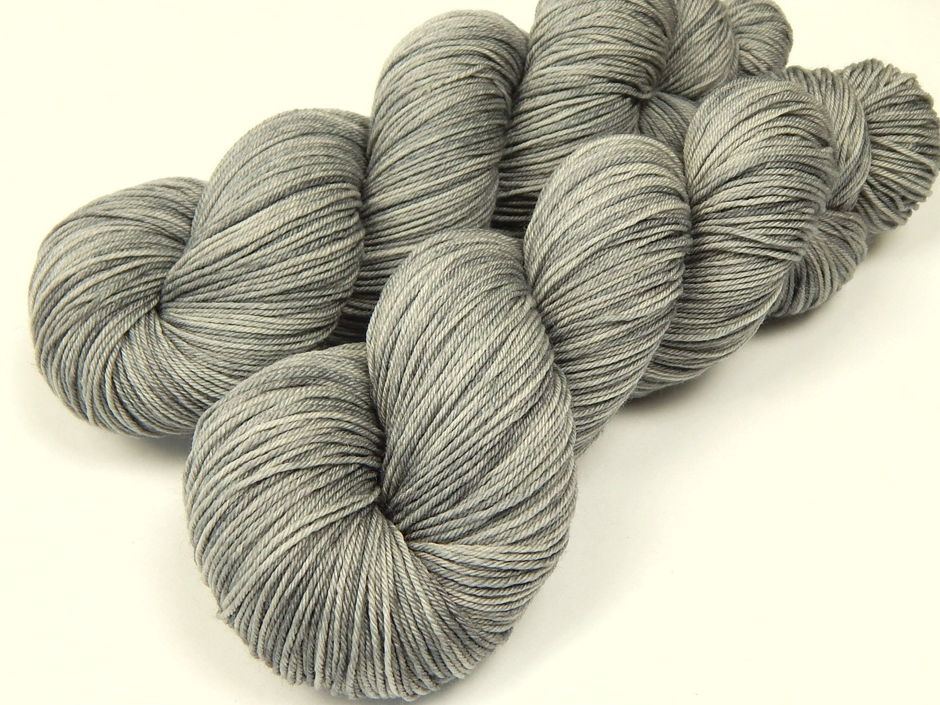 Hand Dyed Yarn, Sock Fingering Weight 4 Ply Superwash Merino Wool - Silver Lining - Light Grey Gray Tonal Knitting Yarn, Hand Dyed Sock Yarn