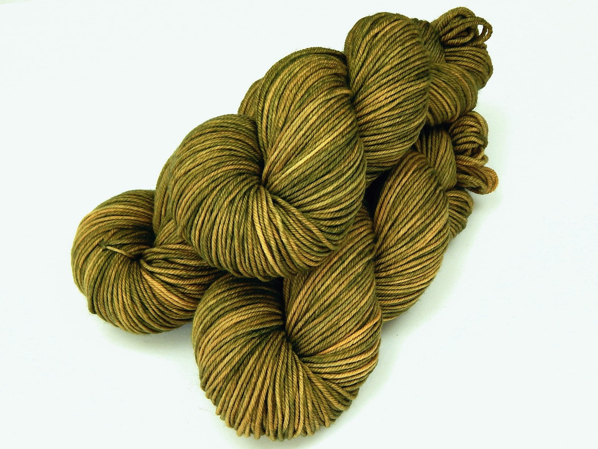 Hand Dyed Yarn, DK Weight Superwash Merino Wool - Olive Oil Tonal - Indie Dyed Yarn, Golden Green Bronze Wool Yarn, Hand Knitting Supply