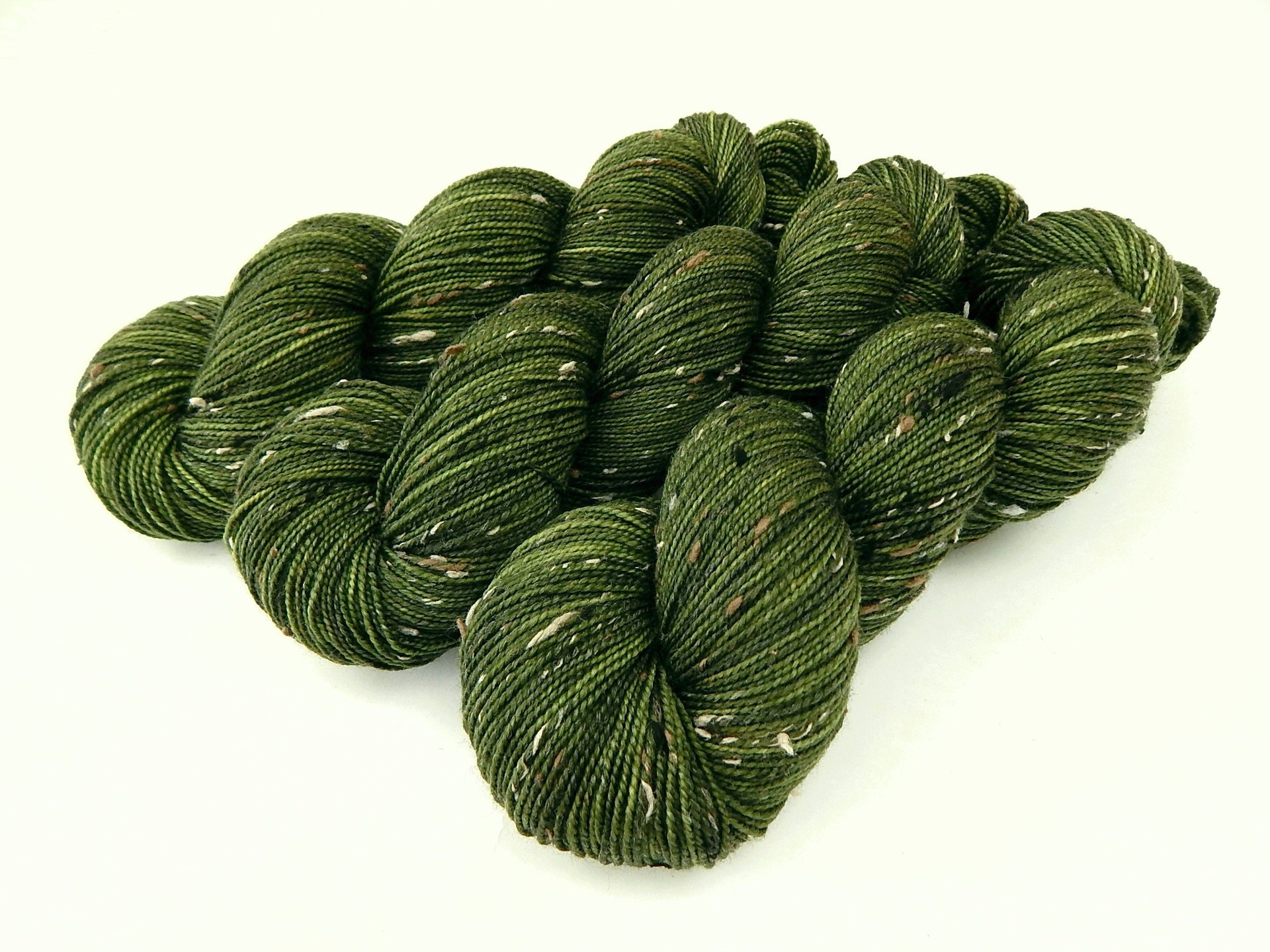 Hand Dyed Yarn, Tweed Fingering Sock Weight Superwash Merino Wool Nylon - Moss Tonal - Indie Dyer Knitting Yarn, Olive Green Tweedy Yarn
